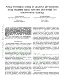 Active hypothesis testing in unknown environments using recurrent neural
  networks and model free reinforcement learning