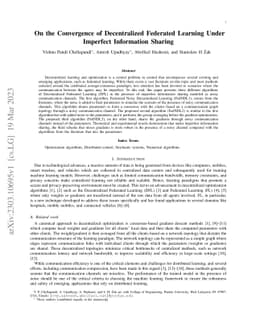 On the Convergence of Decentralized Federated Learning Under Imperfect
  Information Sharing