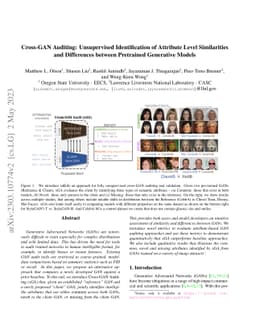 Cross-GAN Auditing: Unsupervised Identification of Attribute Level
  Similarities and Differences between Pretrained Generative Models
