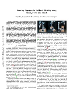 Rotating Objects via In-Hand Pivoting using Vision, Force and Touch