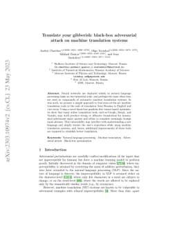 Translate your gibberish: black-box adversarial attack on machine
  translation systems