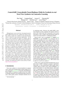 ContraNeRF: Generalizable Neural Radiance Fields for Synthetic-to-real
  Novel View Synthesis via Contrastive Learning