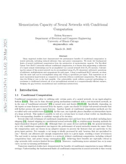 Memorization Capacity of Neural Networks with Conditional Computation