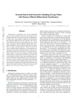 Towards End-to-End Generative Modeling of Long Videos with
  Memory-Efficient Bidirectional Transformers
