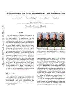 Attribute-preserving Face Dataset Anonymization via Latent Code
  Optimization