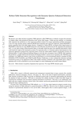 Robust Table Structure Recognition with Dynamic Queries Enhanced
  Detection Transformer