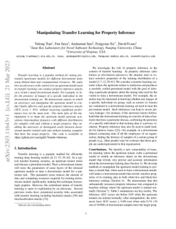 Manipulating Transfer Learning for Property Inference
