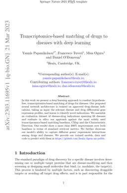 Transcriptomics-based matching of drugs to diseases with deep learning