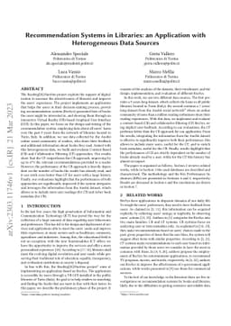 Recommendation Systems in Libraries: an Application with Heterogeneous
  Data Sources