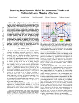 Improving Deep Dynamics Models for Autonomous Vehicles with Multimodal
  Latent Mapping of Surfaces