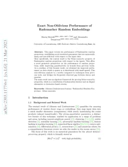 Exact Non-Oblivious Performance of Rademacher Random Embeddings