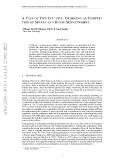 A Tale of Two Circuits: Grokking as Competition of Sparse and Dense
  Subnetworks