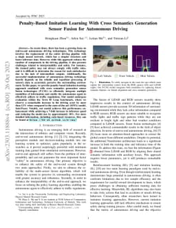 Penalty-Based Imitation Learning With Cross Semantics Generation Sensor
  Fusion for Autonomous Driving