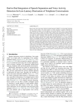 End-to-End Integration of Speech Separation and Voice Activity Detection
  for Low-Latency Diarization of Telephone Conversations