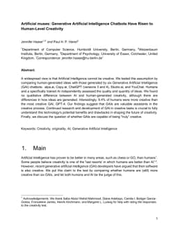 Artificial muses: Generative Artificial Intelligence Chatbots Have Risen
  to Human-Level Creativity