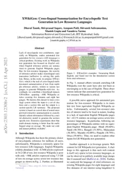XWikiGen: Cross-lingual Summarization for Encyclopedic Text Generation
  in Low Resource Languages