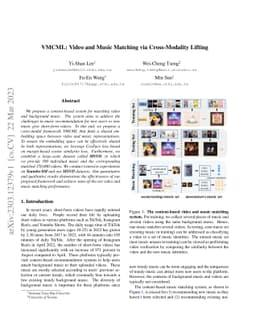VMCML: Video and Music Matching via Cross-Modality Lifting