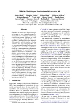 MEGA: Multilingual Evaluation of Generative AI