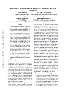 Named Entity Recognition Based Automatic Generation of Research
  Highlights