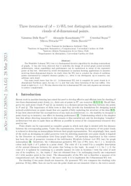 Three iterations of $(d-1)$-WL test distinguish non isometric clouds of $d$-dimensional points