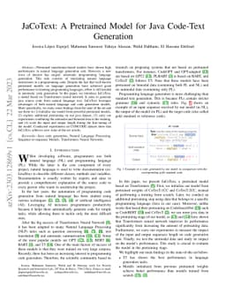 JaCoText: A Pretrained Model for Java Code-Text Generation