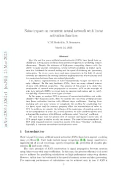 Noise impact on recurrent neural network with linear activation function