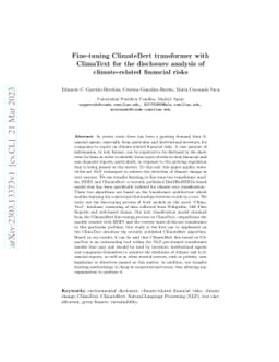 Fine-tuning ClimateBert transformer with ClimaText for the disclosure
  analysis of climate-related financial risks