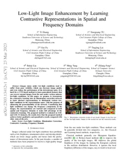 Low-Light Image Enhancement by Learning Contrastive Representations in
  Spatial and Frequency Domains