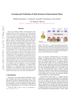 Learning and Verification of Task Structure in Instructional Videos