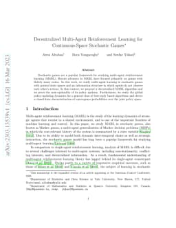 Decentralized Multi-Agent Reinforcement Learning for Continuous-Space
  Stochastic Games