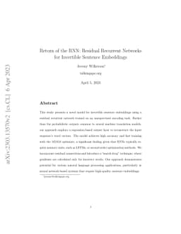 Return of the RNN: Residual Recurrent Networks for Invertible Sentence
  Embeddings
