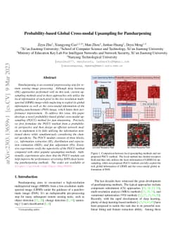 Probability-based Global Cross-modal Upsampling for Pansharpening