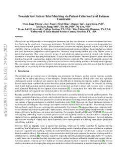 Towards Fair Patient-Trial Matching via Patient-Criterion Level Fairness
  Constraint