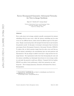 Factor Decomposed Generative Adversarial Networks for Text-to-Image
  Synthesis