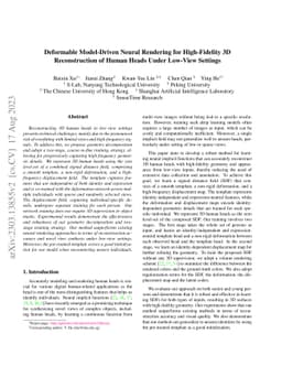Deformable Model-Driven Neural Rendering for High-Fidelity 3D
  Reconstruction of Human Heads Under Low-View Settings