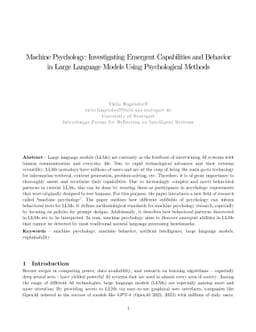 Machine Psychology: Investigating Emergent Capabilities and Behavior in
  Large Language Models Using Psychological Methods