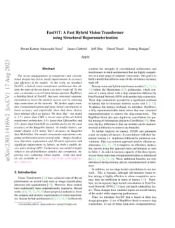 FastViT: A Fast Hybrid Vision Transformer using Structural
  Reparameterization