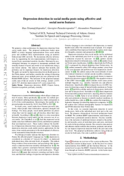 Depression detection in social media posts using affective and social
  norm features