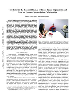 The Robot in the Room: Influence of Robot Facial Expressions and Gaze on
  Human-Human-Robot Collaboration