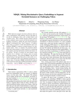 MDQE: Mining Discriminative Query Embeddings to Segment Occluded
  Instances on Challenging Videos