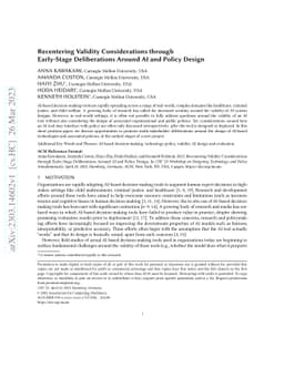 Recentering Validity Considerations through Early-Stage Deliberations
  Around AI and Policy Design