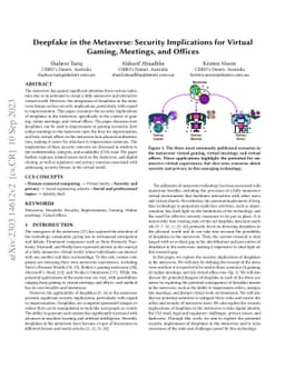 Deepfake in the Metaverse: Security Implications for Virtual Gaming,
  Meetings, and Offices