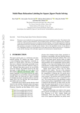 Multi-Phase Relaxation Labeling for Square Jigsaw Puzzle Solving