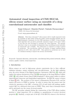 Automated visual inspection of CMS HGCAL silicon sensor surface using an
  ensemble of a deep convolutional autoencoder and classifier