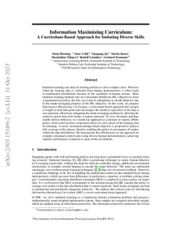 Information Maximizing Curriculum: A Curriculum-Based Approach for
  Imitating Diverse Skills