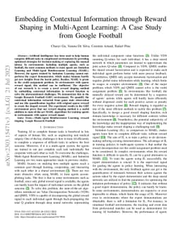 Embedding Contextual Information through Reward Shaping in Multi-Agent
  Learning: A Case Study from Google Football