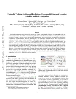 Unimodal Training-Multimodal Prediction: Cross-modal Federated Learning
  with Hierarchical Aggregation