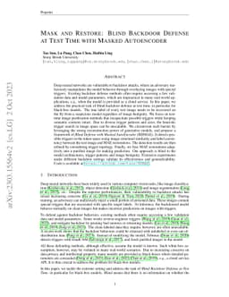 Mask and Restore: Blind Backdoor Defense at Test Time with Masked
  Autoencoder