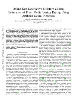 Online Non-Destructive Moisture Content Estimation of Filter Media
  During Drying Using Artificial Neural Networks