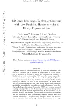 HD-Bind: Encoding of Molecular Structure with Low Precision,
  Hyperdimensional Binary Representations